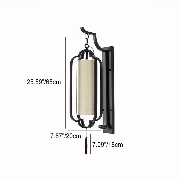 Chinese Fabric Cylindrical Shade 1-Light Wall Sconce Lamp