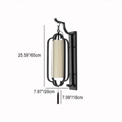 Chinese Fabric Cylindrical Shade 1-Light Wall Sconce Lamp