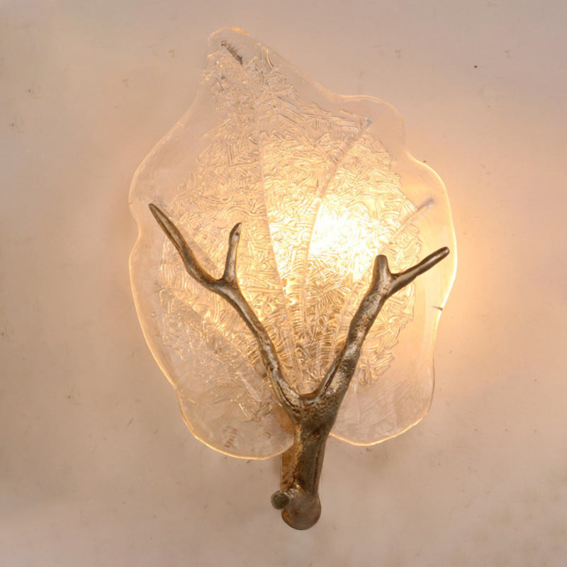 Copper Glass Leave Branch 1/2 Light Wall Sconce Lamp