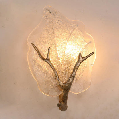 Copper Glass Leave Branch 1/2 Light Wall Sconce Lamp