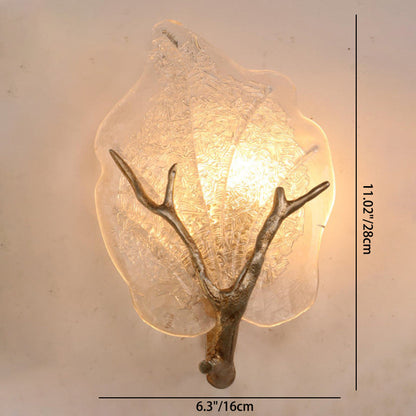 Copper Glass Leave Branch 1/2 Light Wall Sconce Lamp