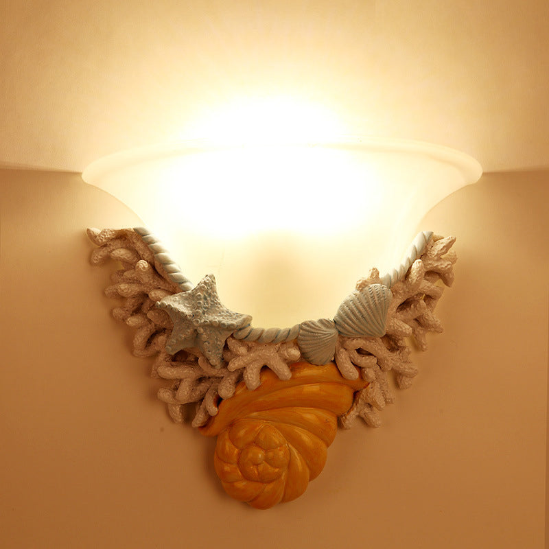 Resin Trumpet Glass Shade 1-Light Wall Sconce Lamp