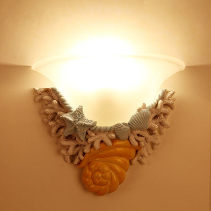 Resin Trumpet Glass Shade 1-Light Wall Sconce Lamp