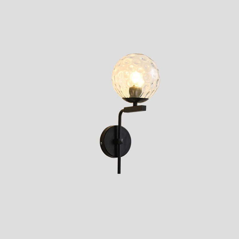 Round Glass Iron Right Angle Arm 1-Light Wall Sconce Lamp