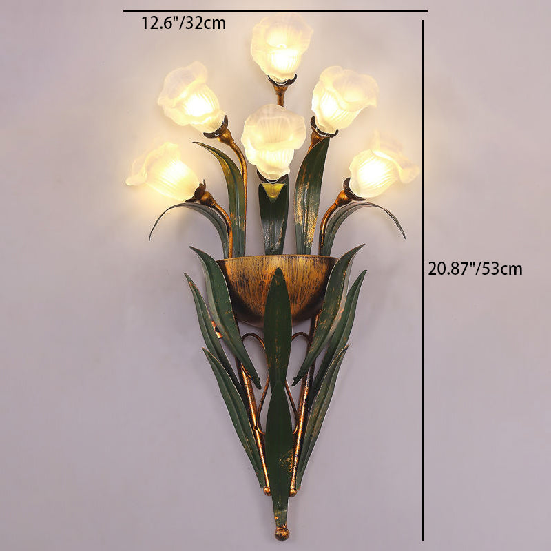 Tulip Glass Shade Iron Frame 6-Light Wall Sconce Lamp