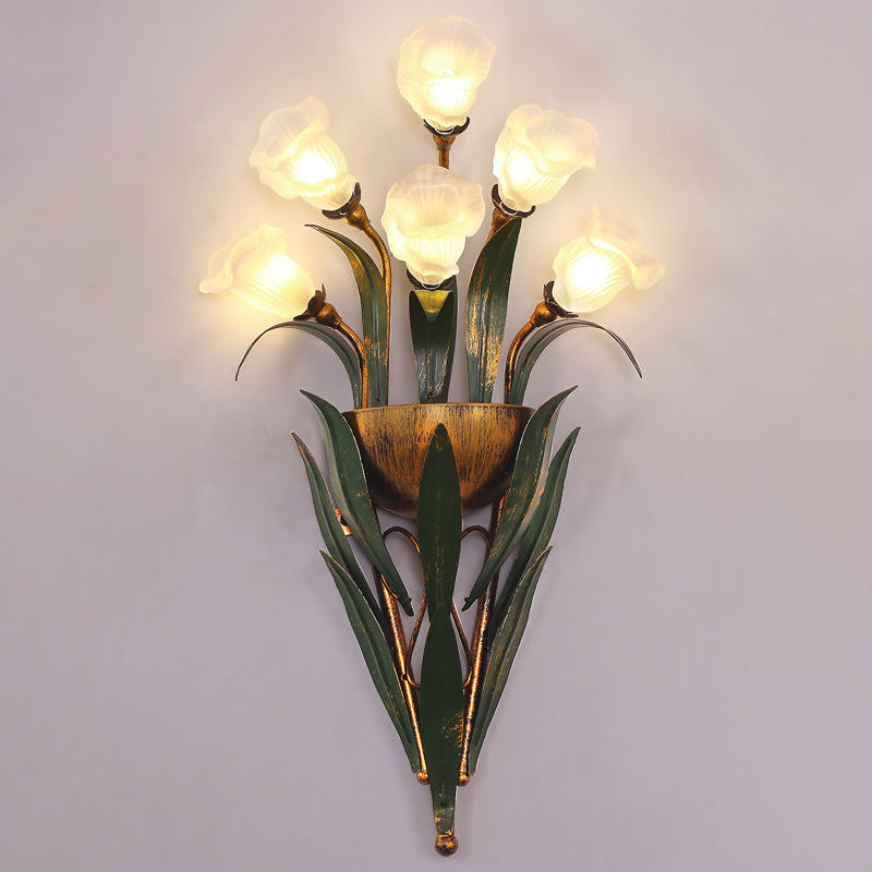 Tulip Glass Shade Iron Frame 6-Light Wall Sconce Lamp