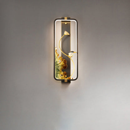 Chinese Copper Rectangular Frame LED Wall Sconce Lamp
