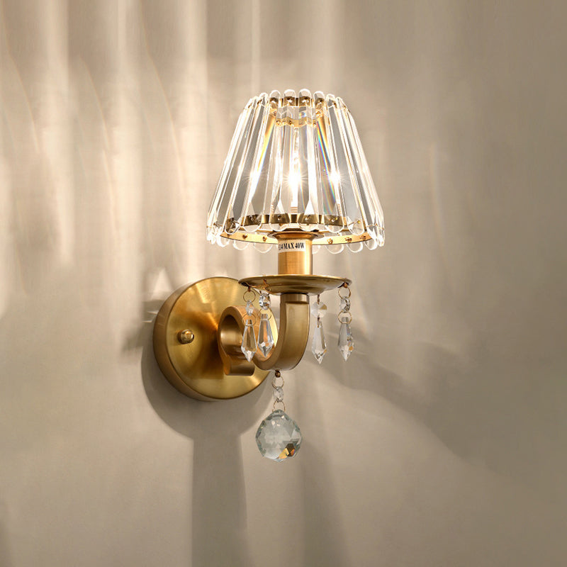 Golden Finish Frame Crystal Shade 1-Light Wall Sconce Lamp