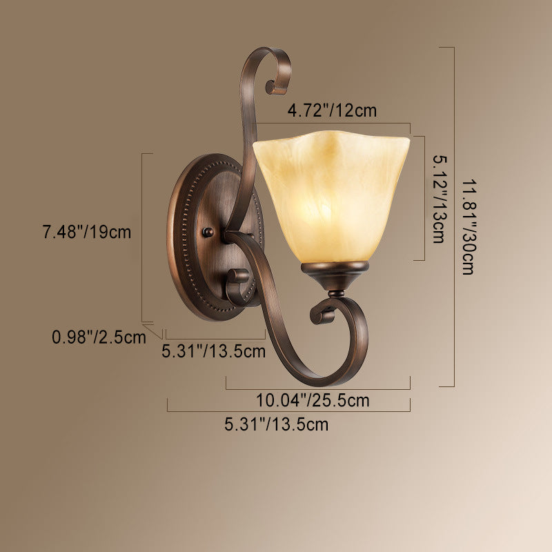Iron Glass Tetrahedron Oval Base 1/2 Light Wall Sconce Lamp