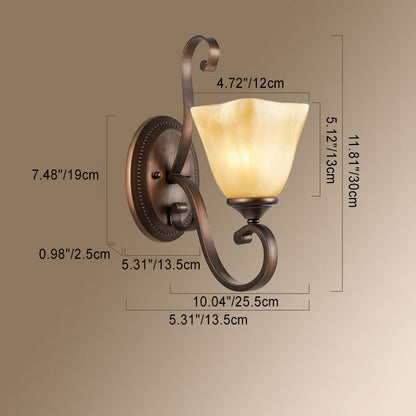 Iron Glass Tetrahedron Oval Base 1/2 Light Wall Sconce Lamp