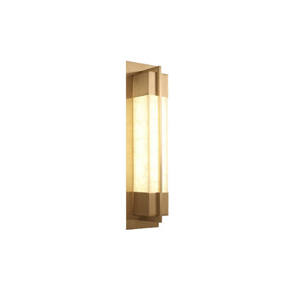 Chinese Copper Faux Marble Rectangular LED Wall Sconce Lamp