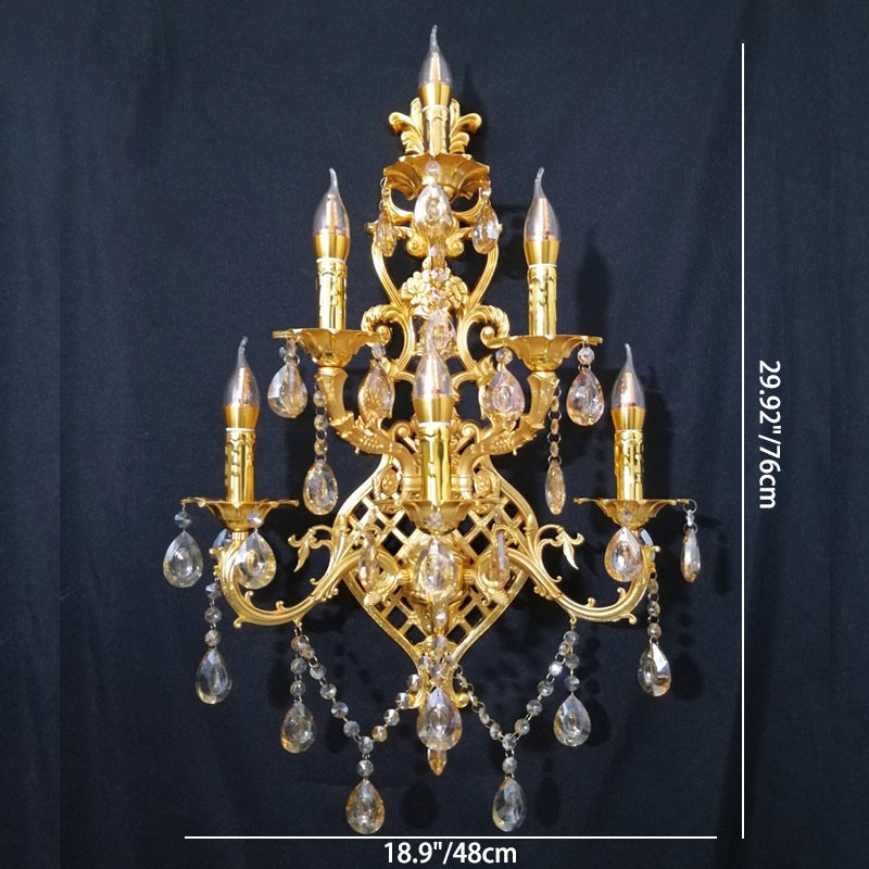 Branch Zinc Alloy Crystal Glass 6-Light Wall Sconce Lamp