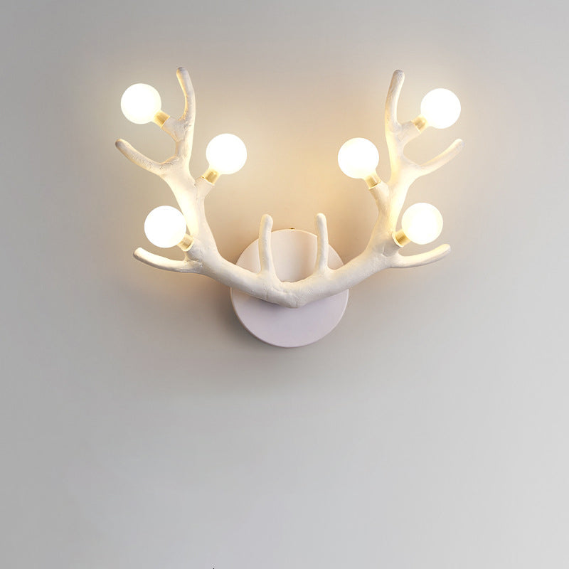 Resin Antler Branch Glass Shade 6-Light Wall Sconce Lamp