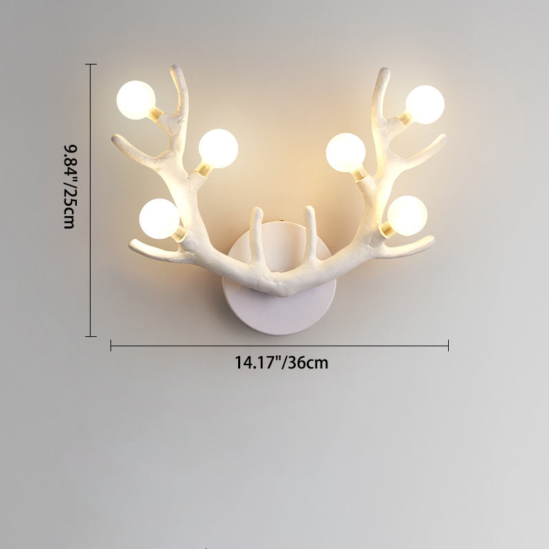 Resin Antler Branch Glass Shade 6-Light Wall Sconce Lamp