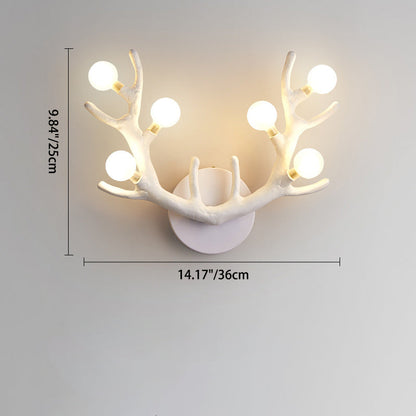 Resin Antler Branch Glass Shade 6-Light Wall Sconce Lamp