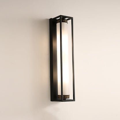 Chinese Glass Rectangular Cylinder 2-Light Wall Sconce Lamp
