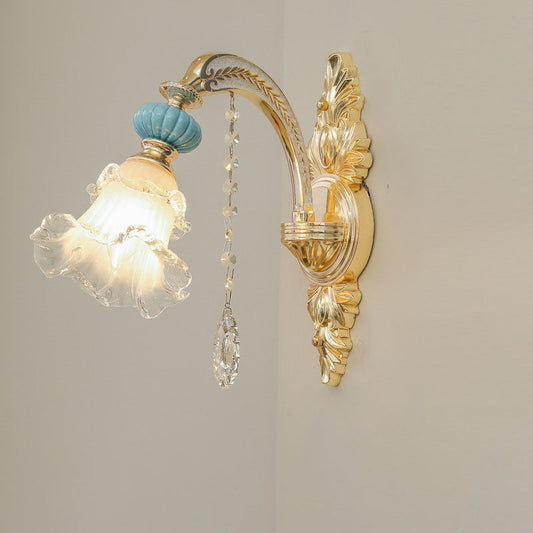Floral Alloy Ceramic Glass 1/2 Light Wall Sconce Lamp