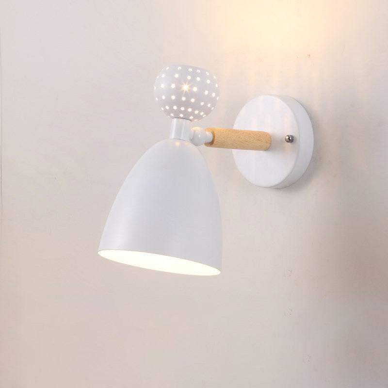 Scandinavian Wood Iron Round 1-Light Wall Sconce Lamp