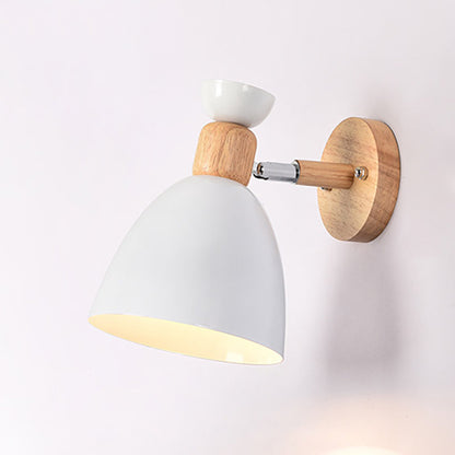 Round Horn Aluminum Wood 1-Light Wall Sconce Lamp