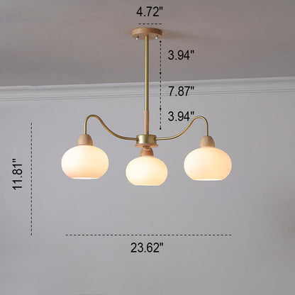 Nordic Japanese Glass Round Wood 3/6/8 Light Chandelier
