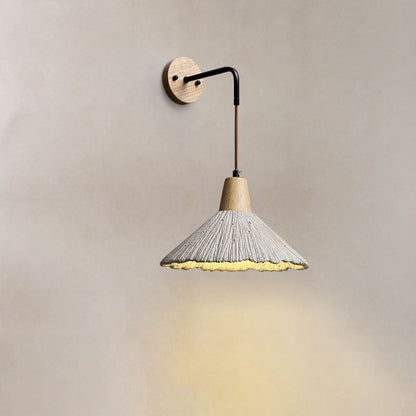 Traditional Japanese Wood Horn 1-Light Wall Sconce Lamp