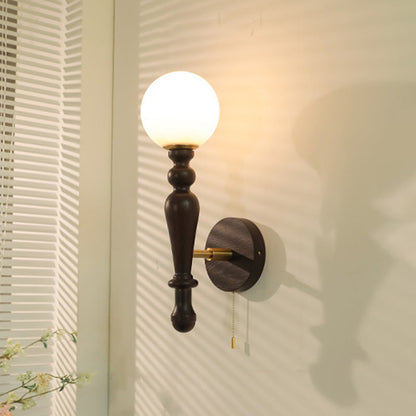 Retro Wood Aluminum Glass Ball 1-Light Wall Sconce Lamp
