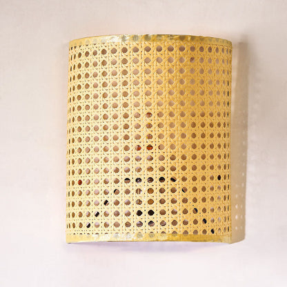 Japanese Rattan Semi-Cylinder 1-Light Wall Sconce Lamp