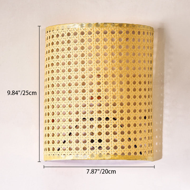 Japanese Rattan Semi-Cylinder 1-Light Wall Sconce Lamp