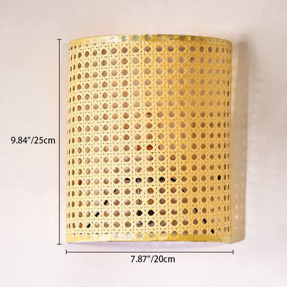 Japanese Rattan Semi-Cylinder 1-Light Wall Sconce Lamp