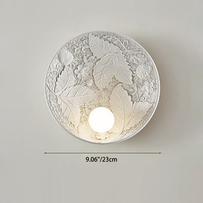 Carved Round Disc Resin 1-Light Wall Sconce Lamp