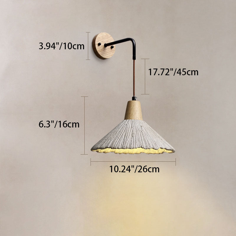 Traditional Japanese Wood Horn 1-Light Wall Sconce Lamp