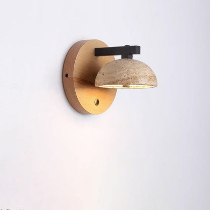 Japanese Walnut Round Hemispherical LED Wall Sconce Lamp