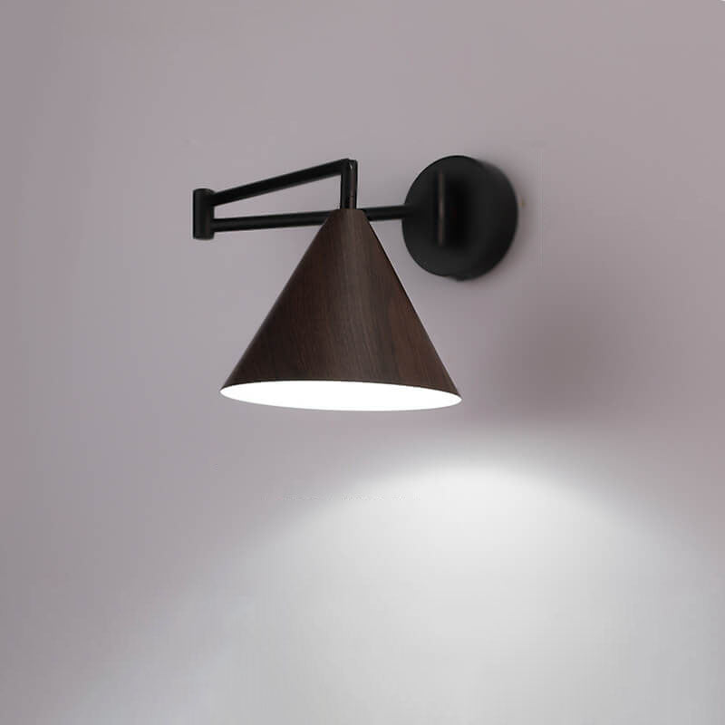 Nordic Minimalist Cone Swing Arm Wood Grain Wall Sconce