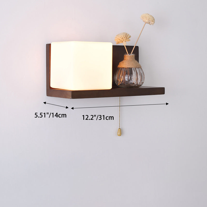 Rectangular Shelf Wood Glass 1-Light Wall Sconce Lamp