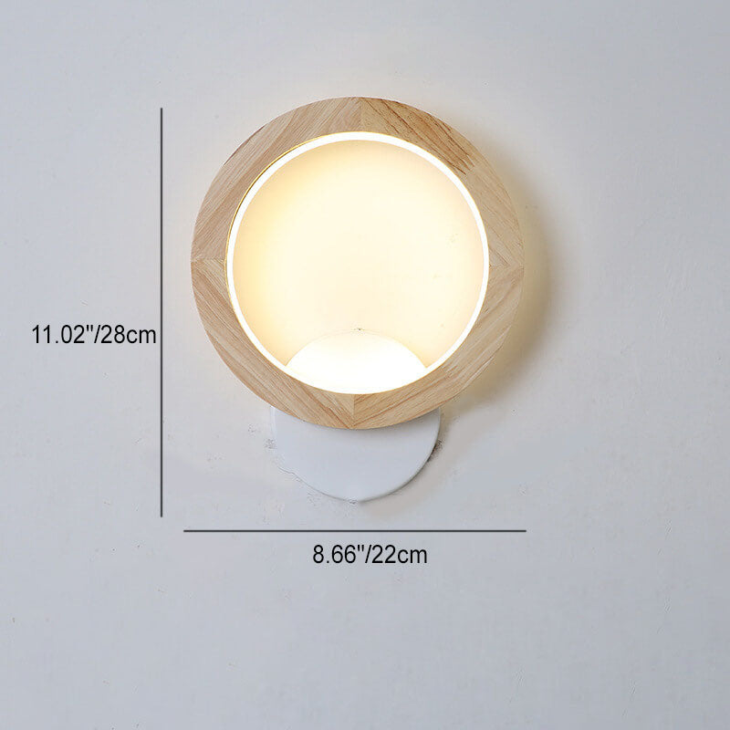 Japanese Round Rubber Wood Hardware LED Wall Sconce Lamp