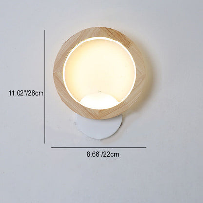 Japanese Round Rubber Wood Hardware LED Wall Sconce Lamp