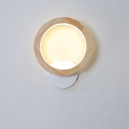 Japanese Round Rubber Wood Hardware LED Wall Sconce Lamp