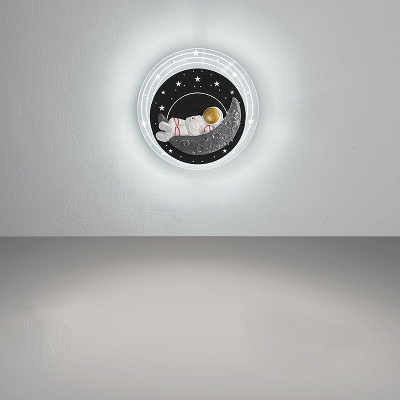 Starry Sky Moon Resin Astronaut Round LED Wall Sconce Lamp