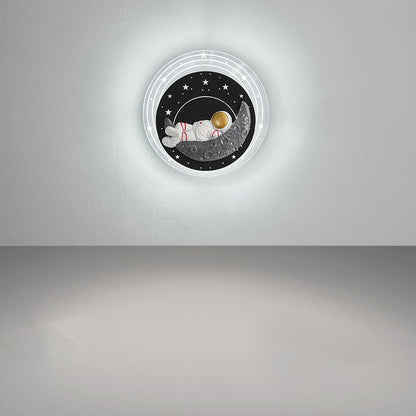 Starry Sky Moon Resin Astronaut Round LED Wall Sconce Lamp