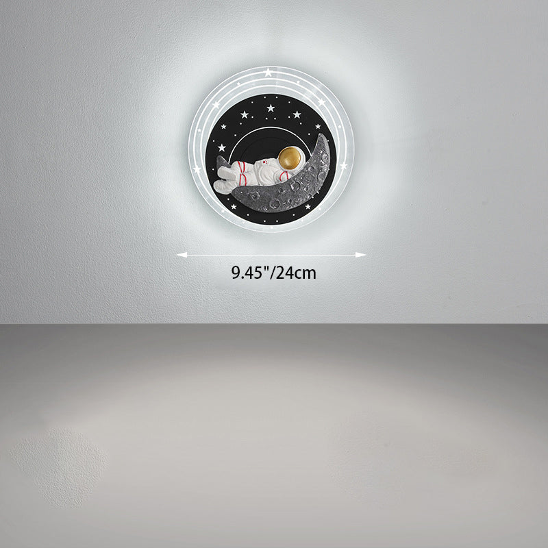 Starry Sky Moon Resin Astronaut Round LED Wall Sconce Lamp