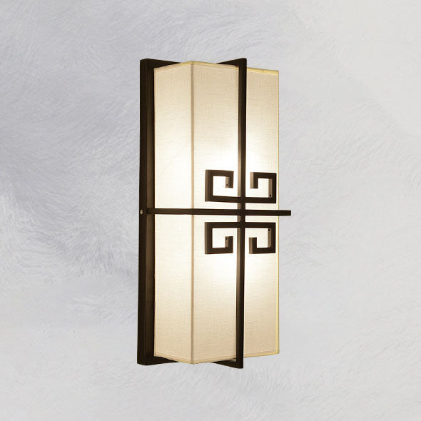 Chinese Rectangle Iron Fabric 2-Light Wall Sconce Lamp