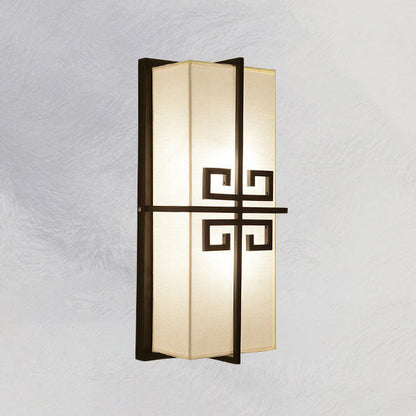 Chinese Rectangle Iron Fabric 2-Light Wall Sconce Lamp