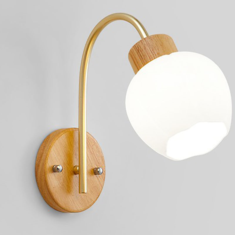 Bell Pleated Glass Shade Wood 1-Light Wall Sconce Lamp