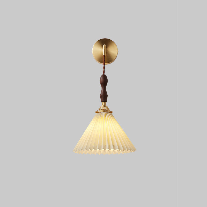 Japanese Ceramic Conic Pleated 1-Light Wall Sconce Lamp