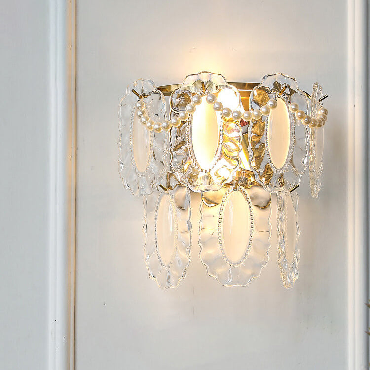 Gold Pearl Water Grain Glass Sheet 2-Light Wall Sconce Lamp