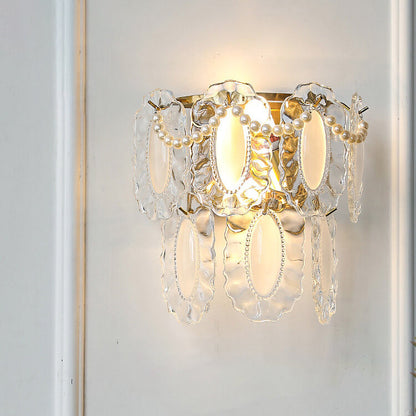 Gold Pearl Water Grain Glass Sheet 2-Light Wall Sconce Lamp