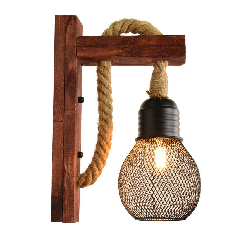 Traditional Wooden Beam Iron Cage 1-Light Wall Sconce Lamp