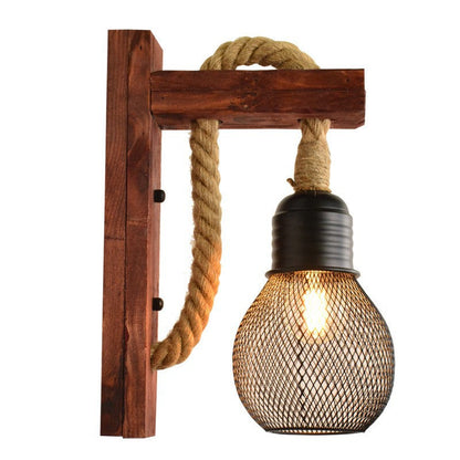 Traditional Wooden Beam Iron Cage 1-Light Wall Sconce Lamp