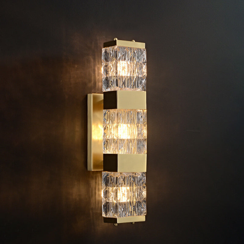 Rectangular Copper Glass 2/3 Light Wall Sconce Lamp