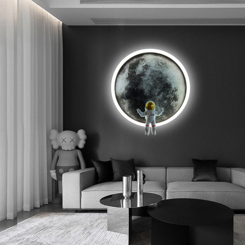 Round Lunar Astronaut Hardware Resin LED Wall Sconce Lamp